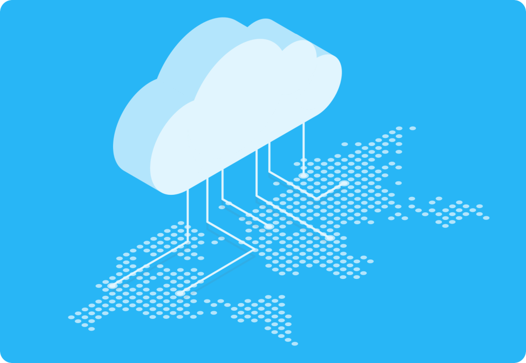 A cloud icon connected to a network of dots