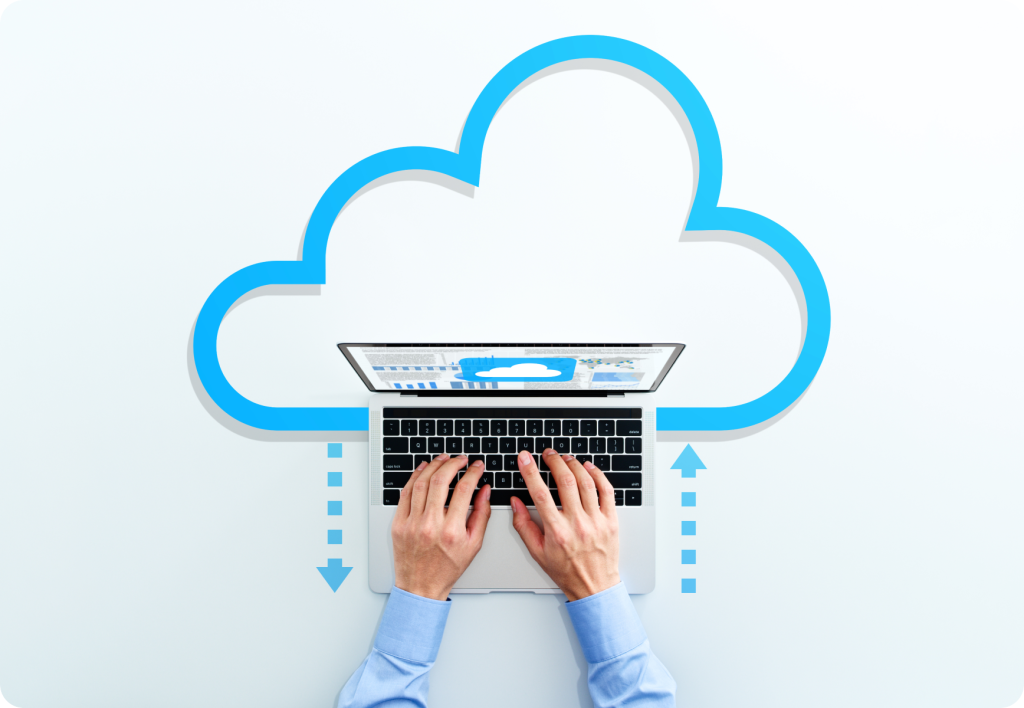 A keyboard beside a cloud icon