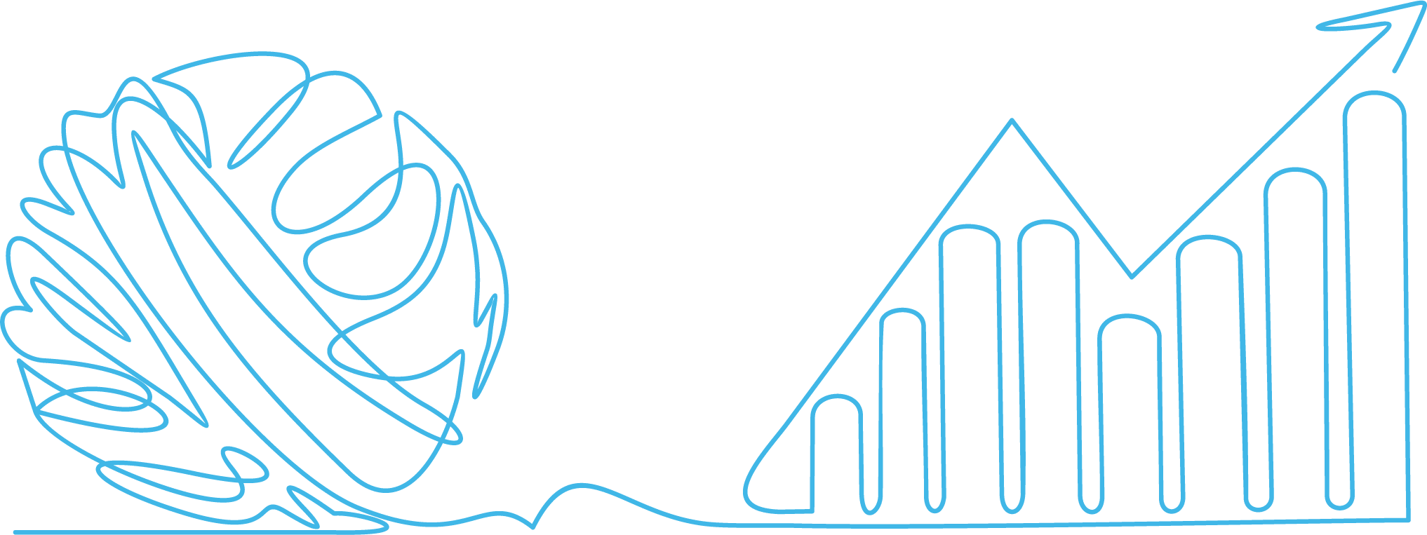 Line art: a tangled scribble resolving into a rising growth chart